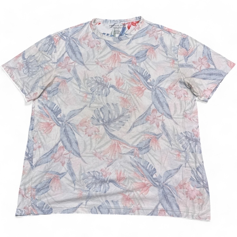 American Eagle Super Soft Tee Shirt Mens Size Medium White Floral Tropical